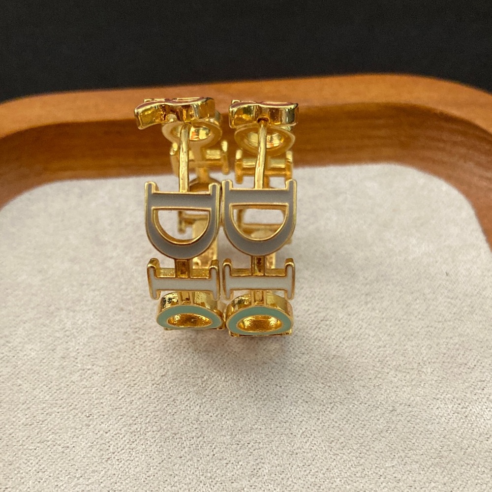 Sale! Dior Gold and Teal Women's Earrings - Picture 5 of 6
